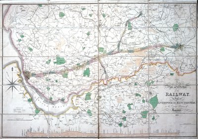 Carte de Stephenson du chemin de fer Liverpool & Manchester, c.1824-1830 - English School